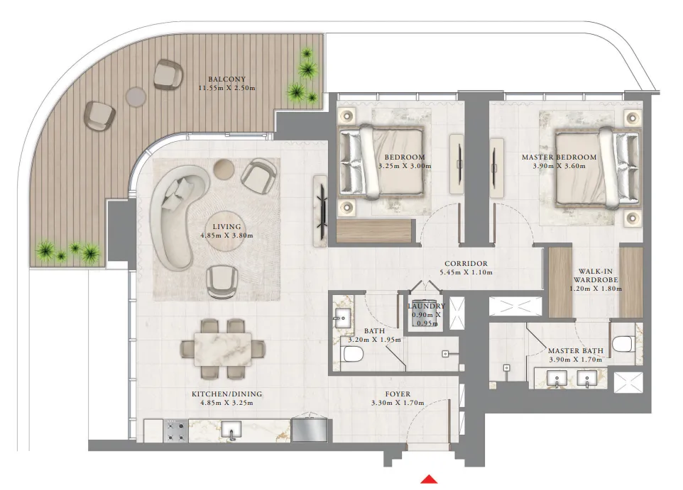 Bayview by Address Resorts 2 bed floor plan, 1,383 sqft