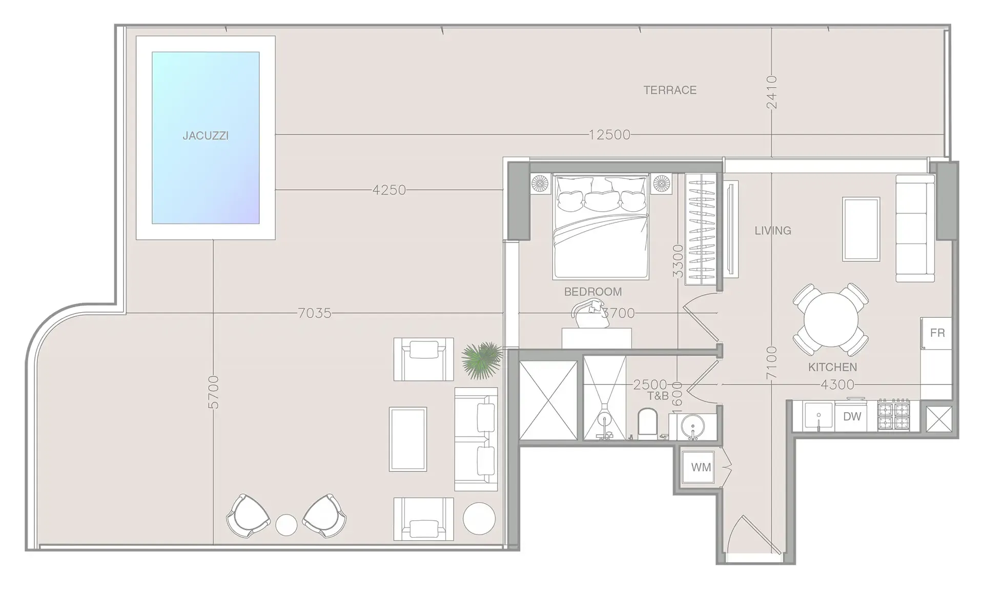 ELAR1S Axis 1 bed floor plan, 1,542 sqft
