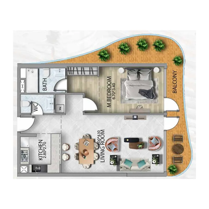311 Boulevard 1 bed floor plan, 1,080 sqft
