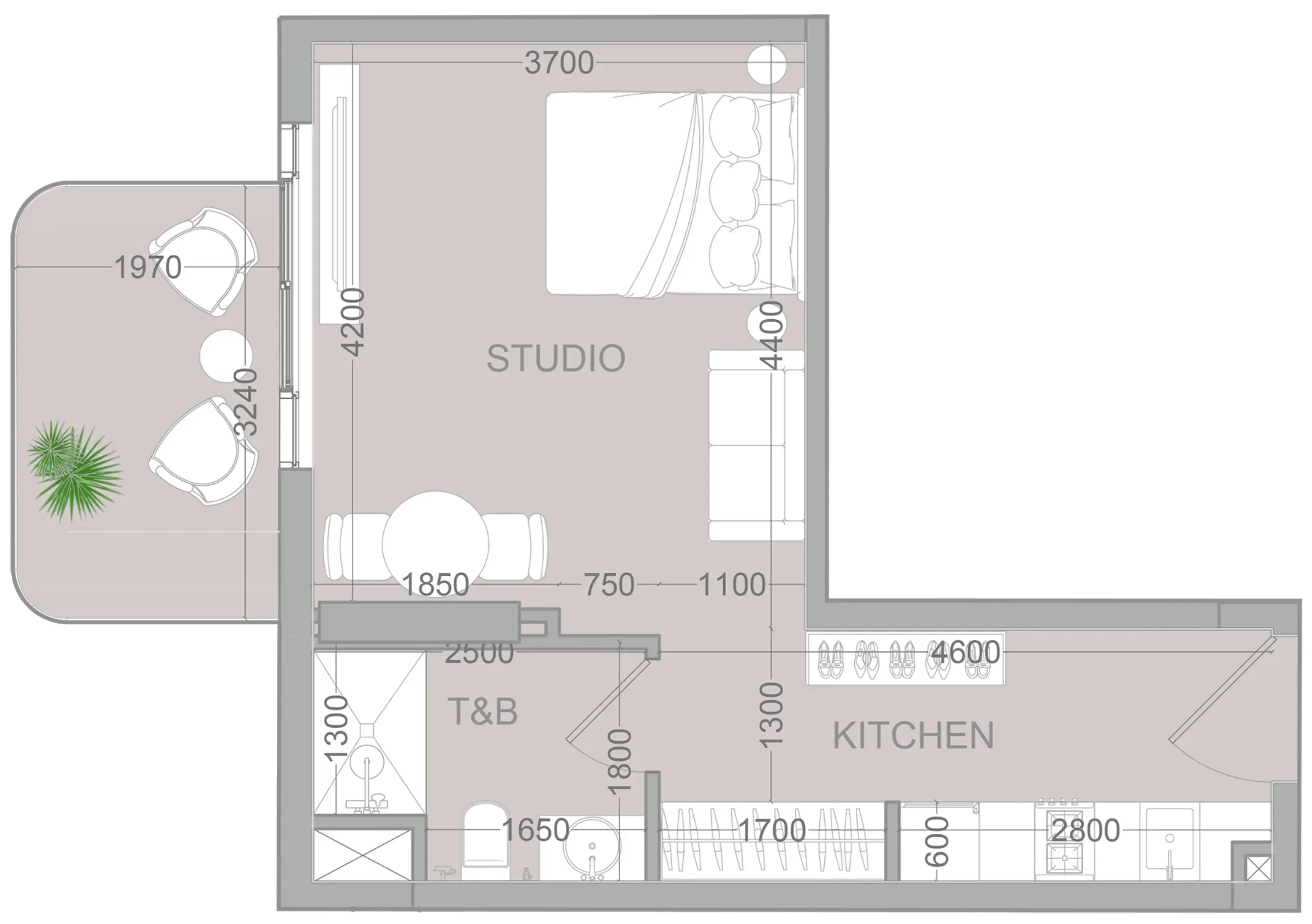 TETR1S Tower Studio floor plan, 432 sqft