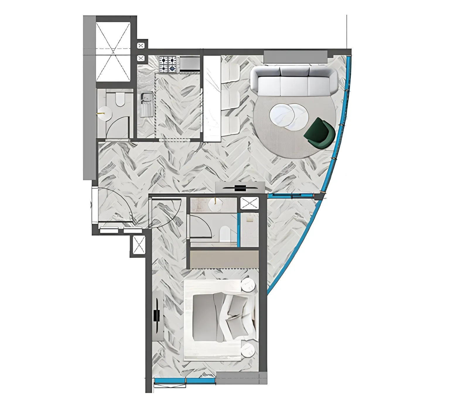 Red Square 1 bed floor plan, 652 sqft
