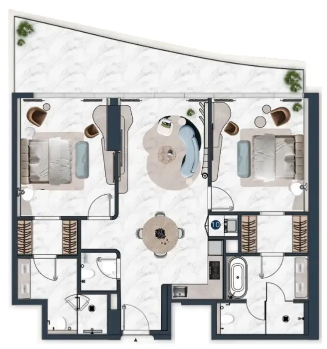 La Mazzoni 2 bed floor plan, 1,165 – 1,634 sqft