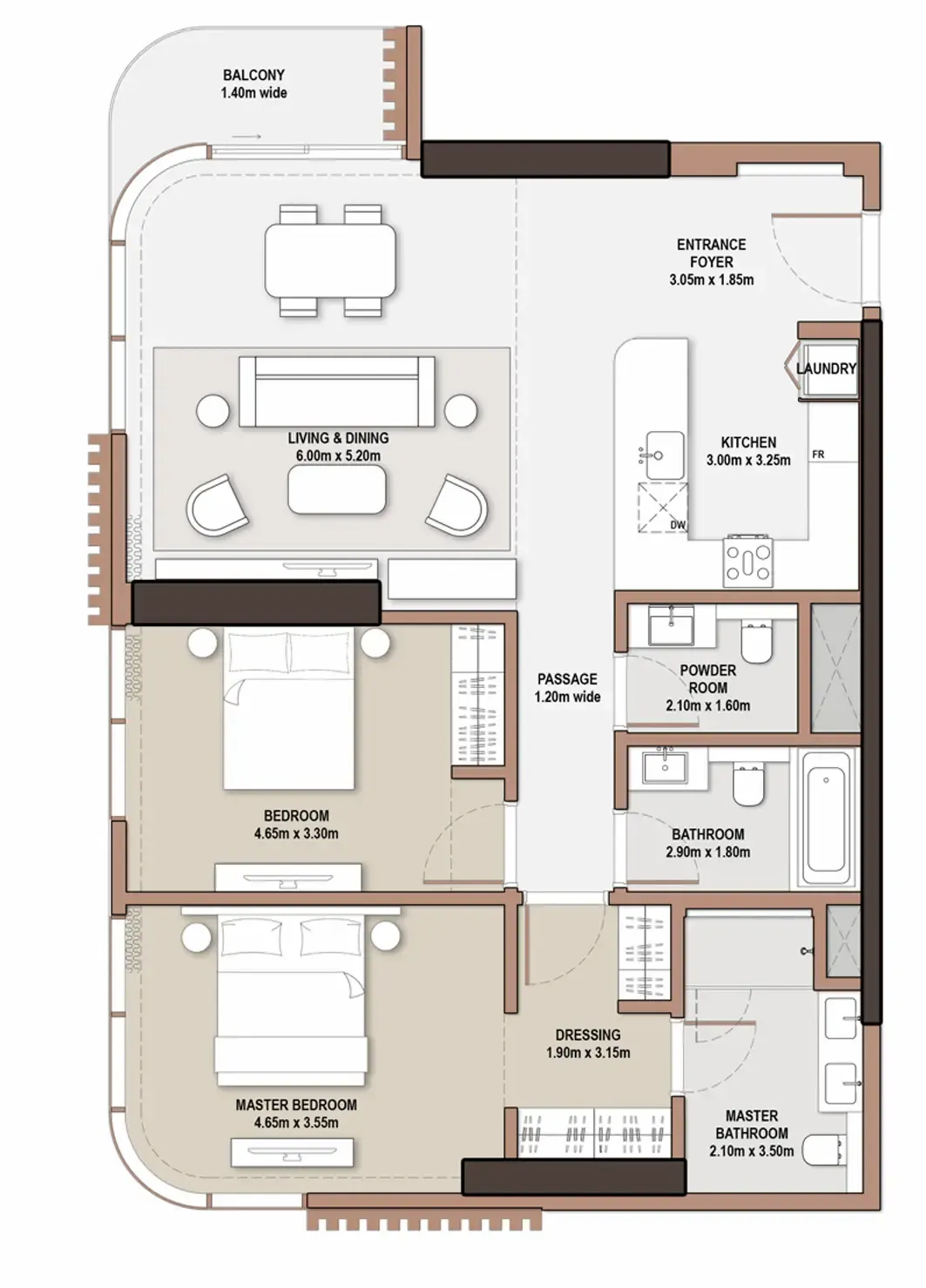 The Edit at d3 2 bed floor plan, 1,331 sqft
