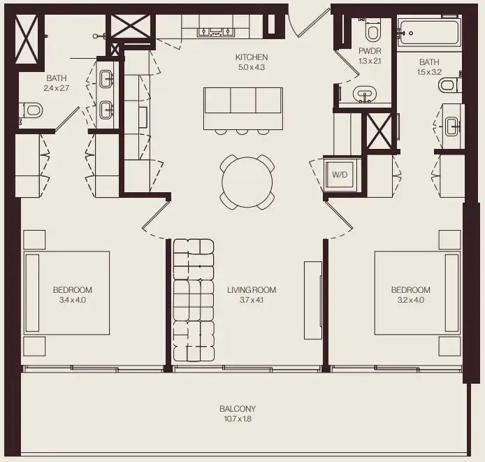 The Weave – Al Ghurair 2 bed floor plan, 1,217 sqft