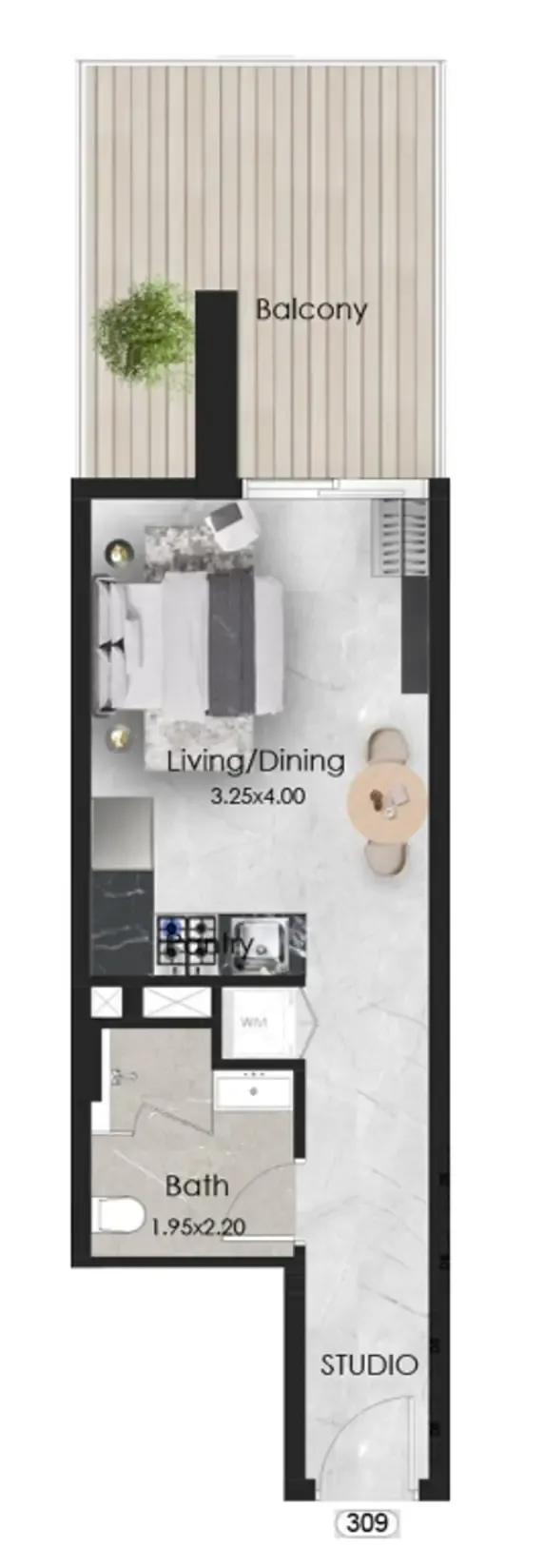Aristo Studio floor plan, 459 sqft