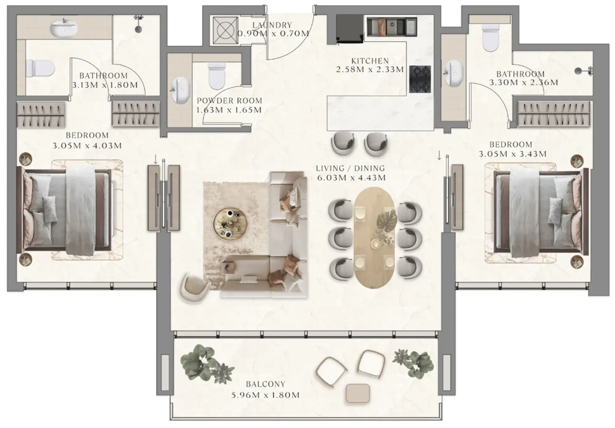 The Collection at Taiyo 2 bed floor plan, 1,010 sqft