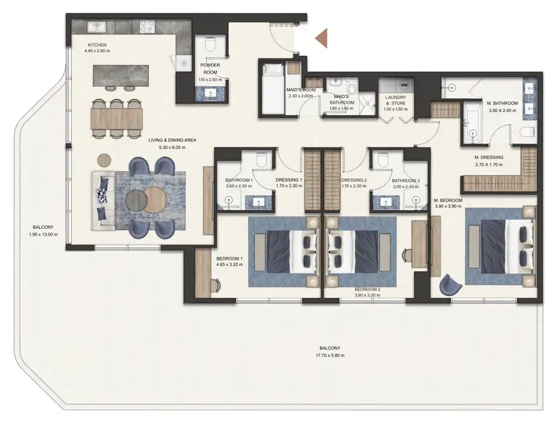 Seamont Autograph Collection Residences 3 bed floor plan, 2,679 sqft