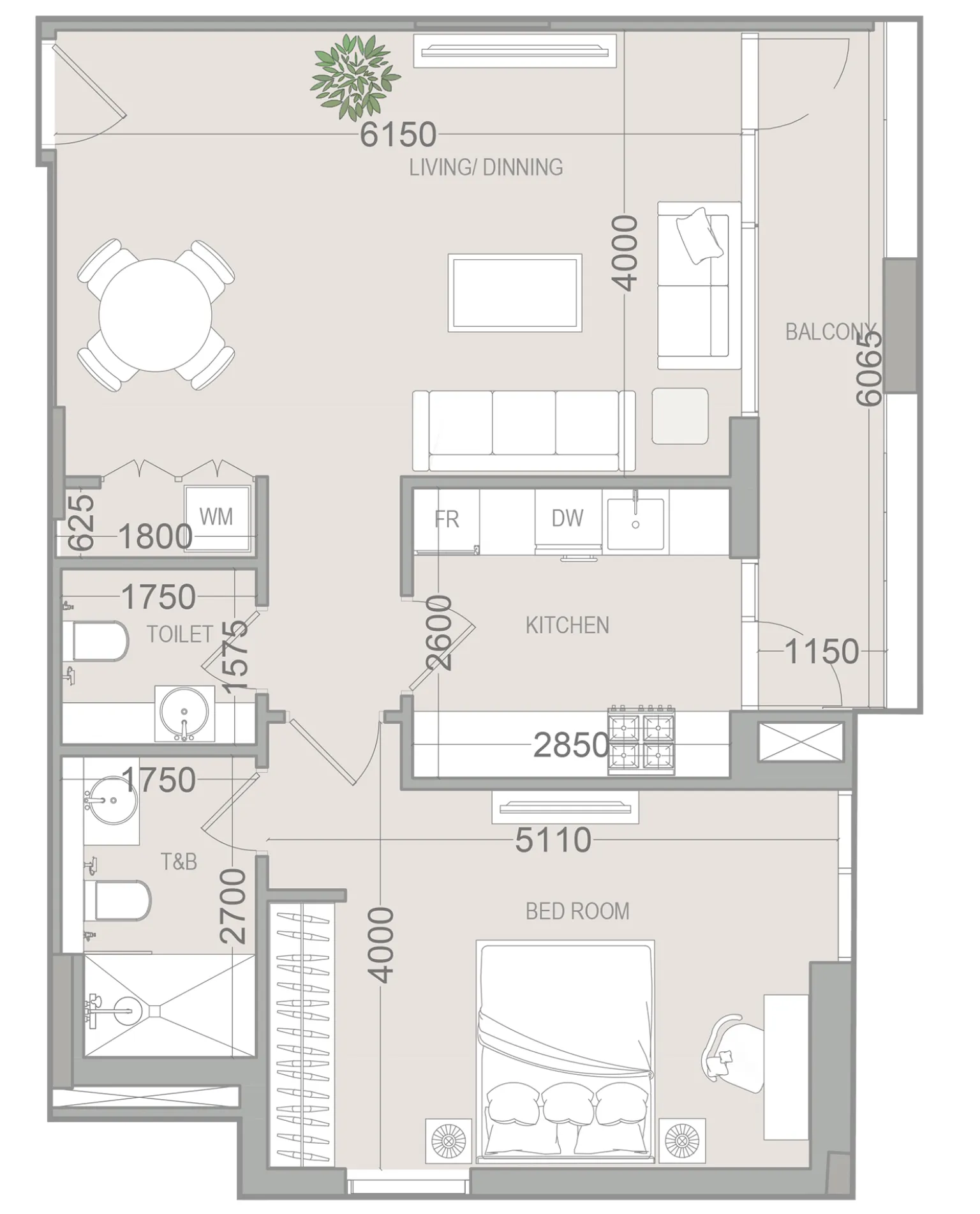 EVERGR1N House 4 1 bed floor plan, 803 sqft