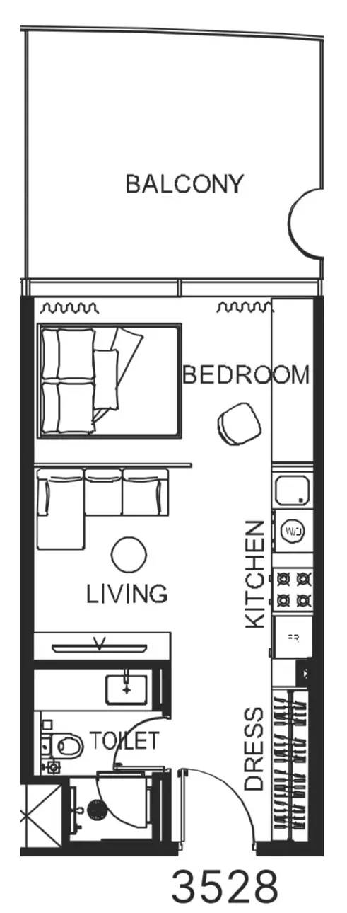 The WOW Tower Studio floor plan, 492 sqft