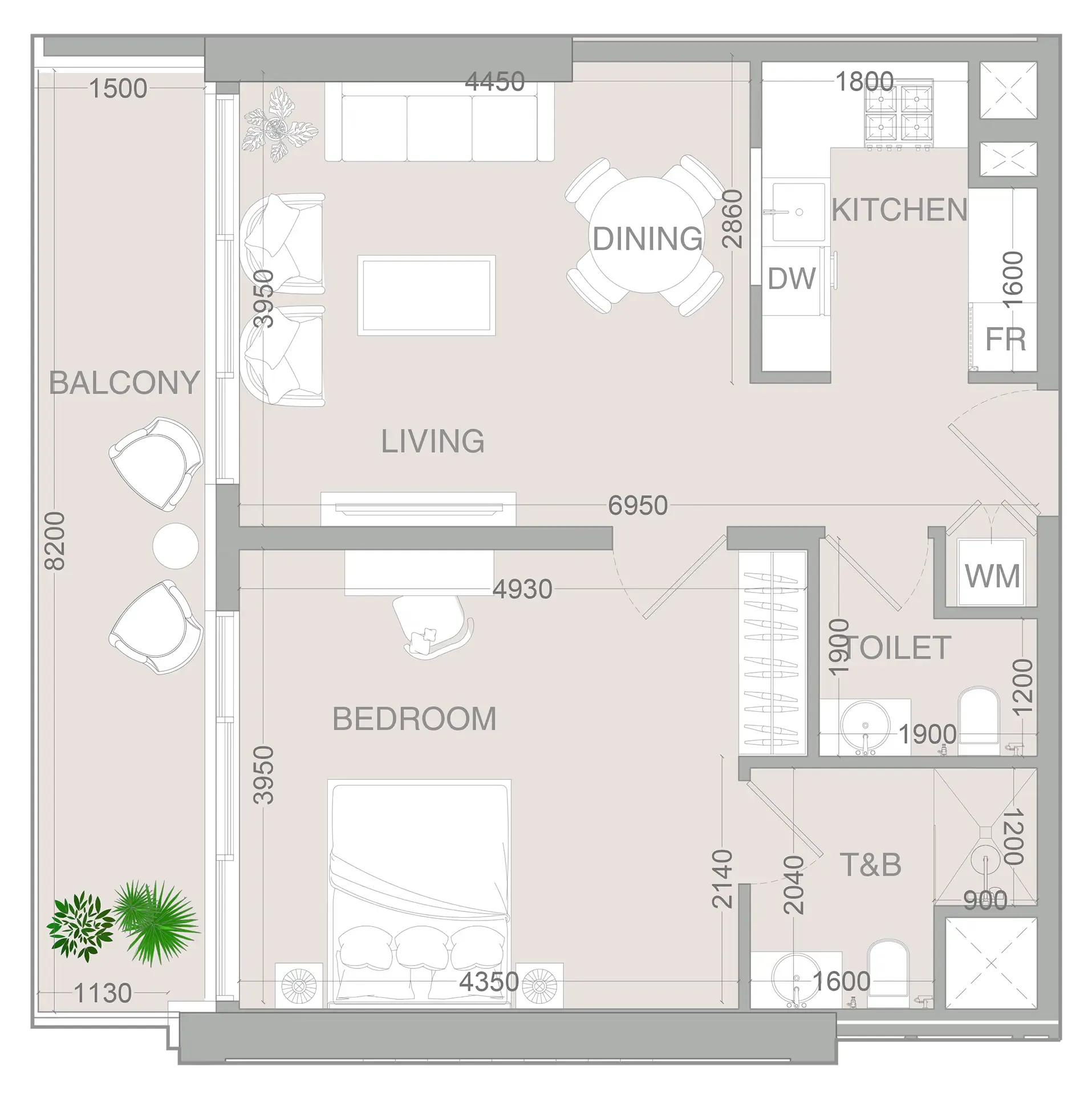 VERDAN1A 4 1 bed floor plan, 786 sqft