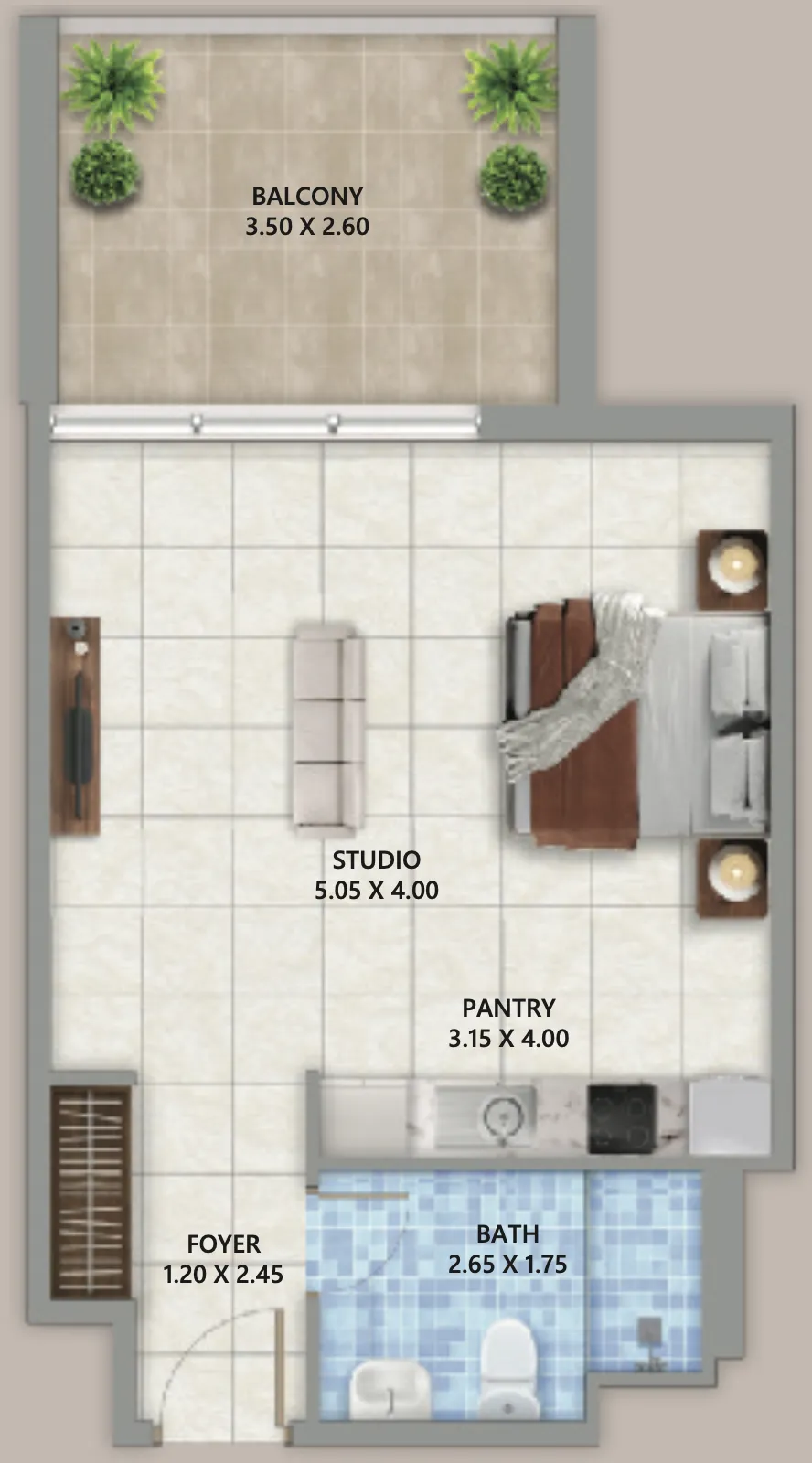 Linden Residences Studio floor plan, 426 – 518 sqft