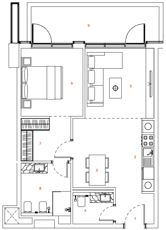 The Orchard Place Towers A & B 1 bed floor plan, 786 sqft