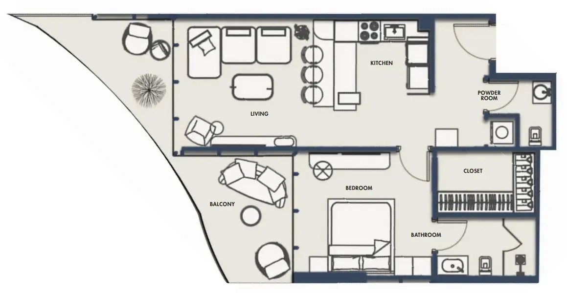 Amra Residences 1 bed floor plan, 813 sqft