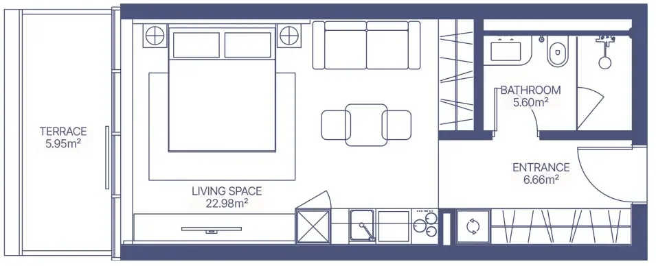 Gianfranco Ferre Residences Studio floor plan, 453 sqft