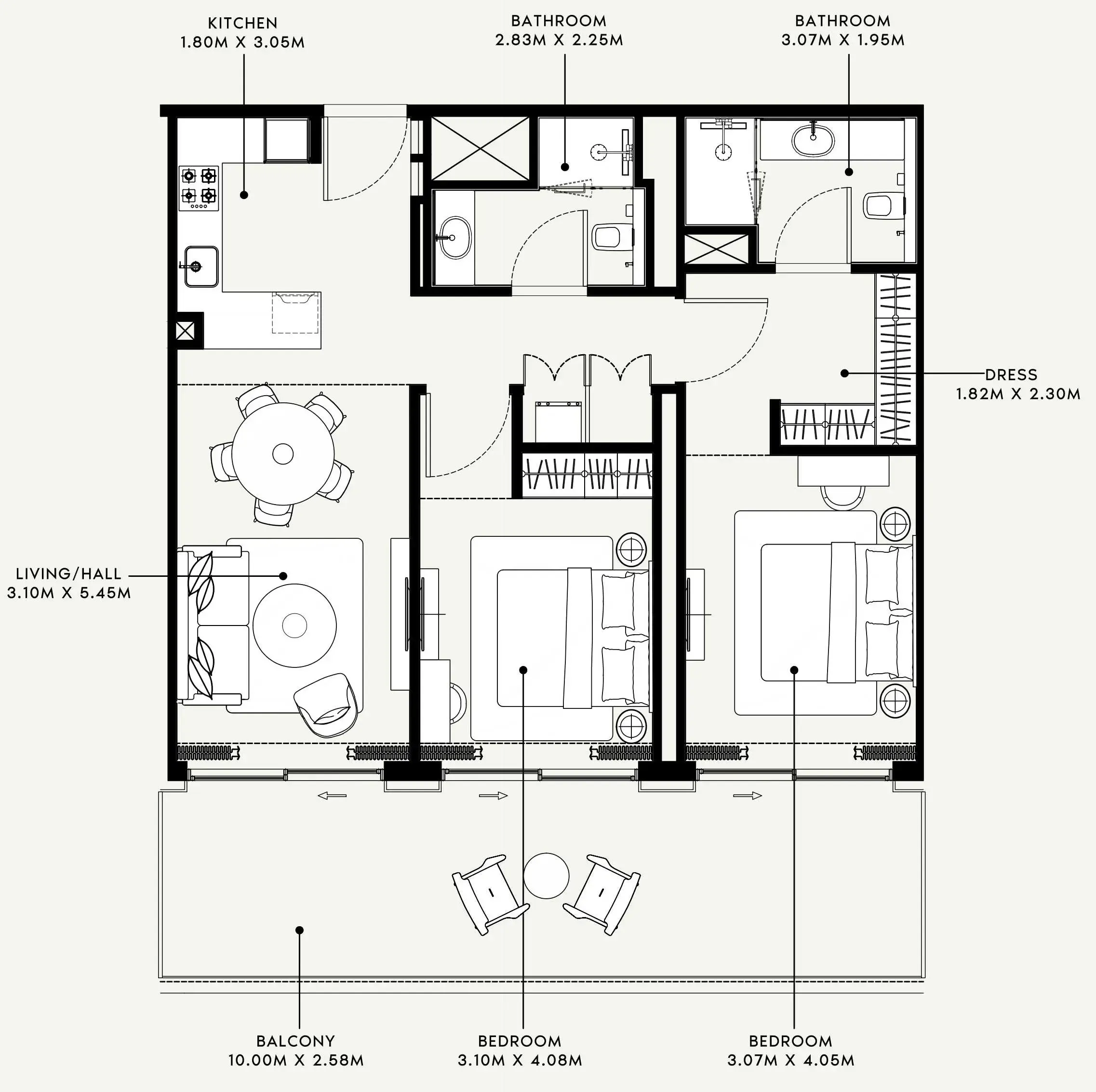 Azizi Venice 2 bed floor plan, 1,213 sqft