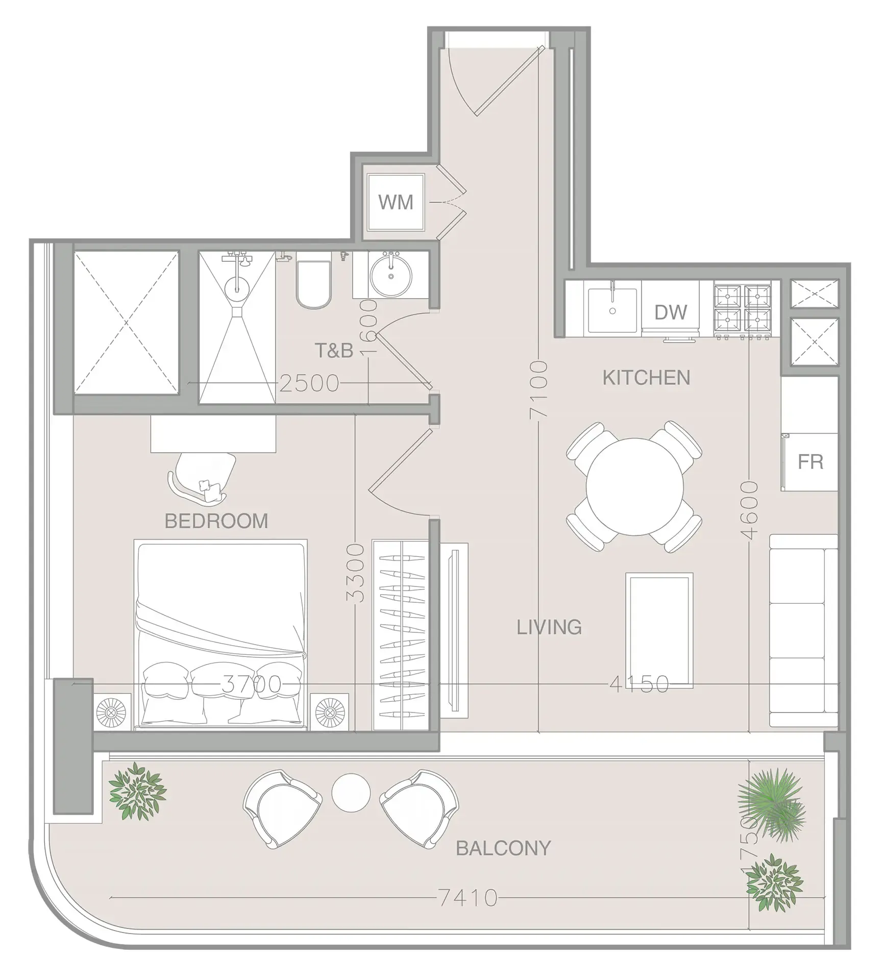 ELAR1S Axis 1 bed floor plan, 634 sqft