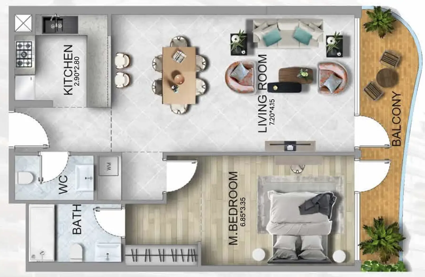 311 Boulevard 1 bed floor plan, 923 sqft