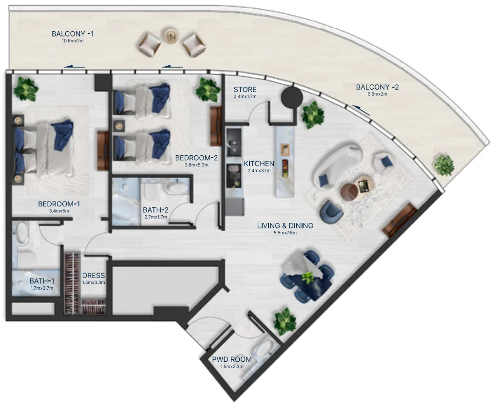Acacia by BNW Developments 2 bed floor plan, 1,541 sqft