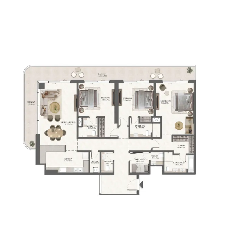 Rotana Residences South Tower 3 bed floor plan, 2,154 sqft