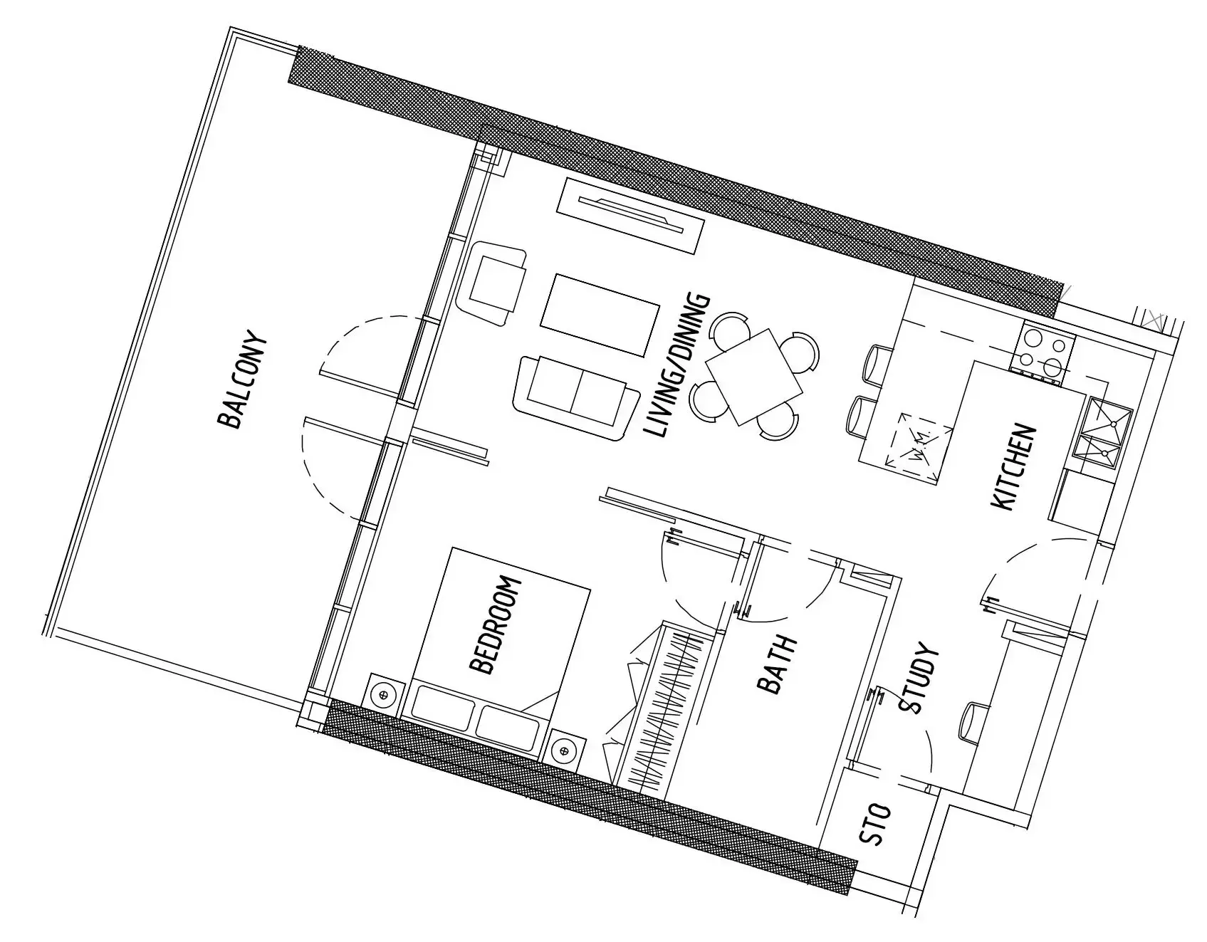 Damac District 1 bed floor plan, 787 sqft