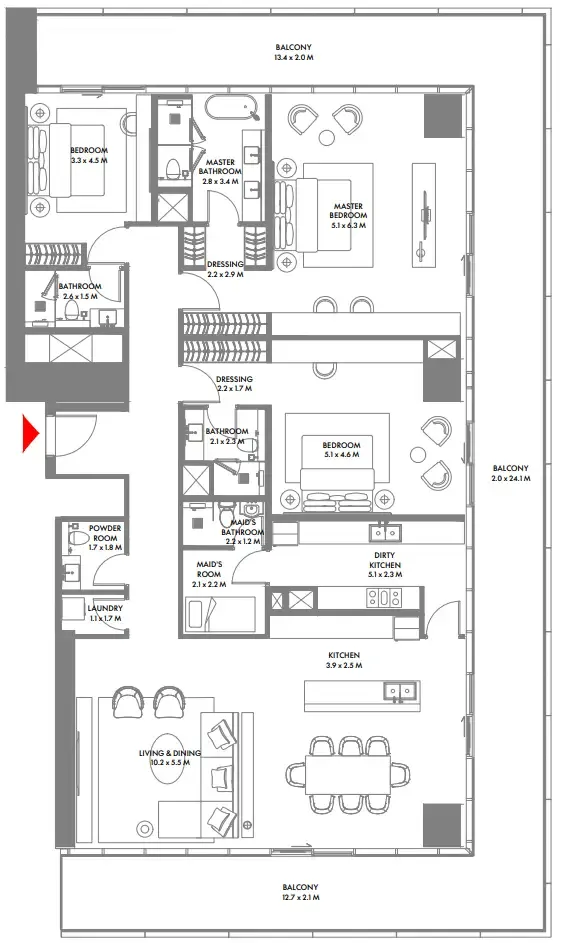 W The Residences by Arada 3 bed floor plan, 2,666 sqft