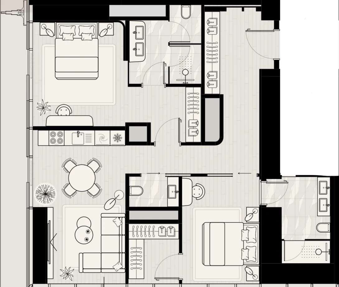 Iconic Tower 2 bed floor plan, 1,335 sqft