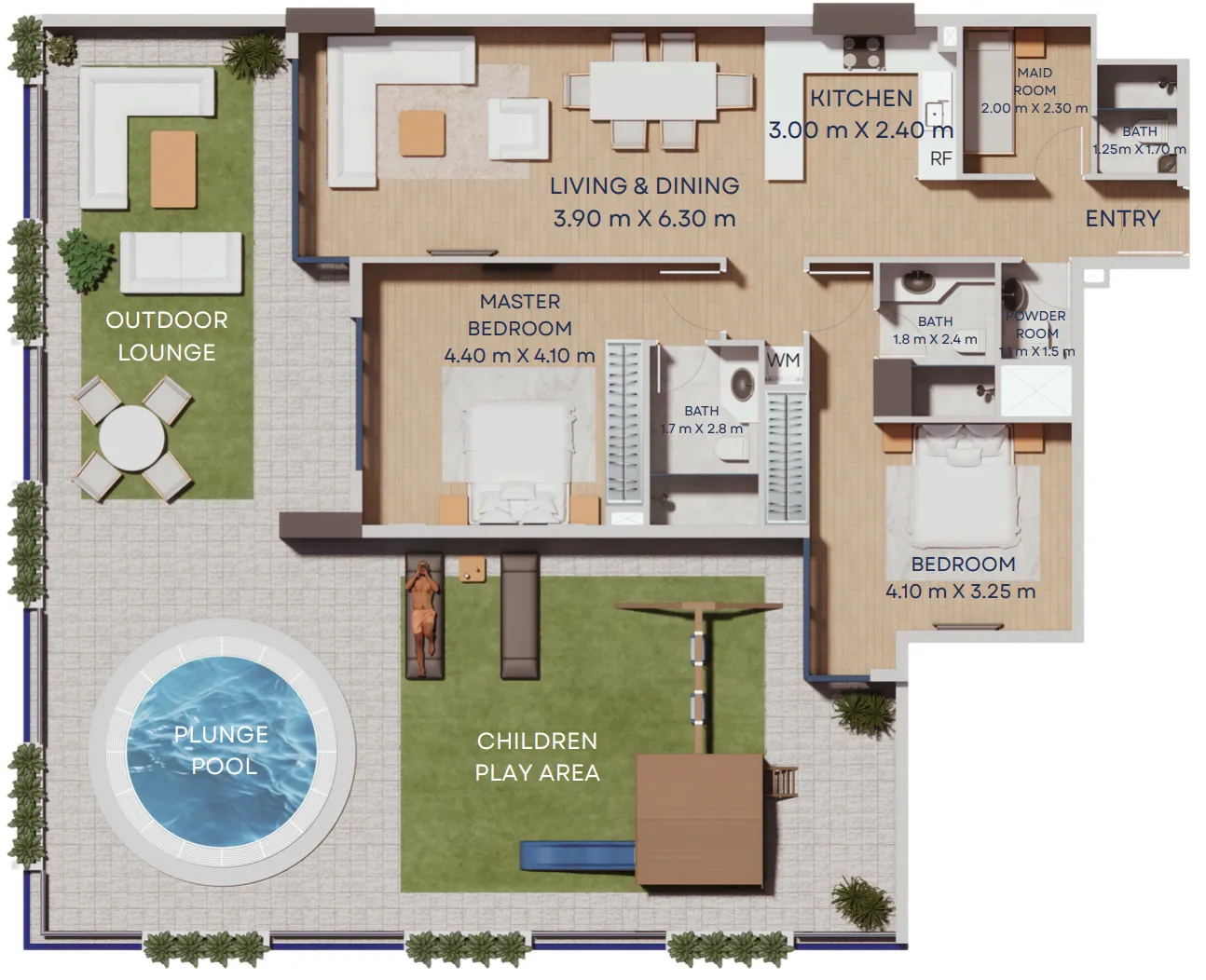 Manam Pearl 2 bed floor plan, 2,398 sqft