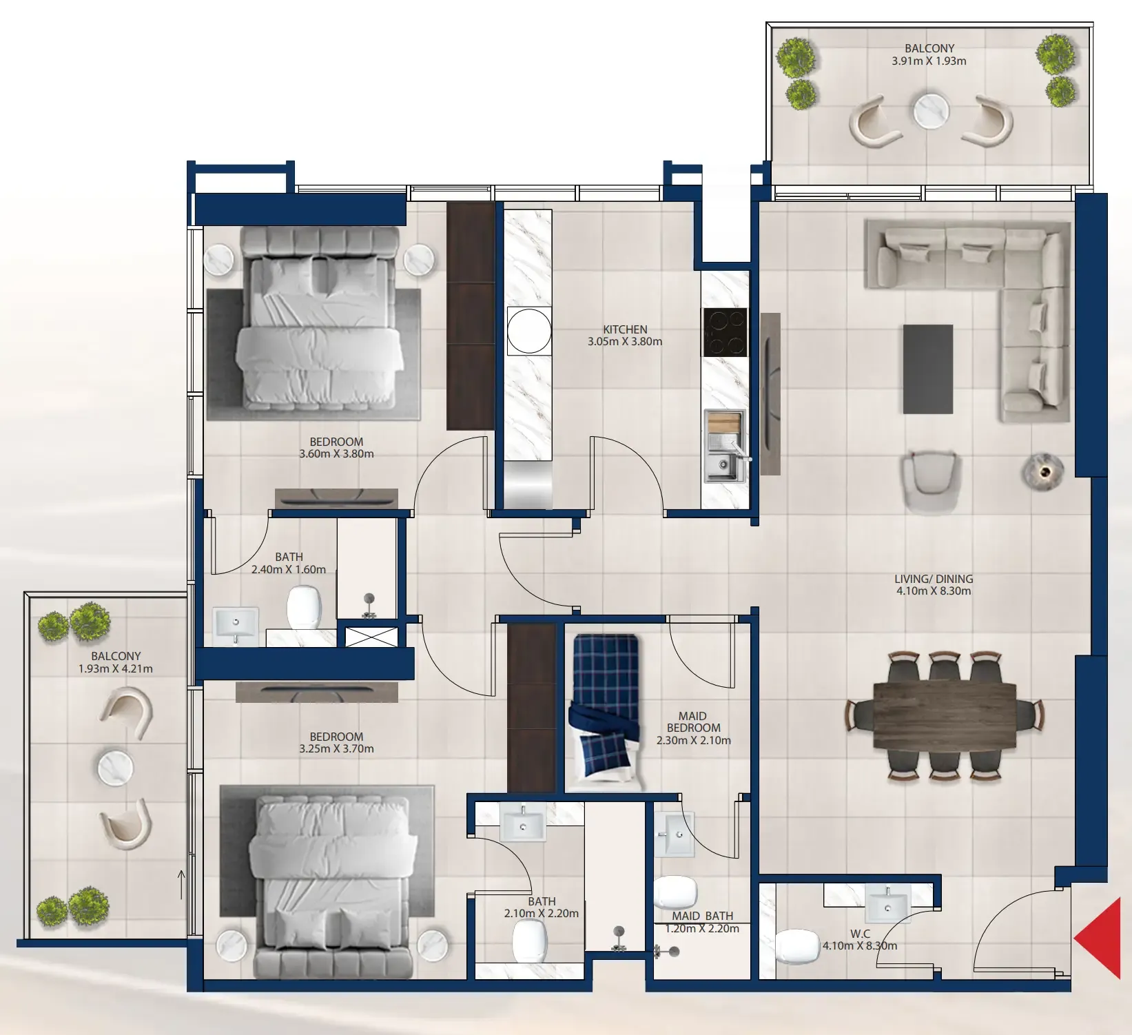 Al Vista 2 bed floor plan, 1,330 sqft