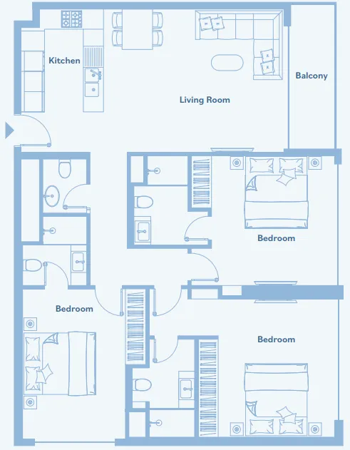Luma Park Views 3 bed floor plan, 1,345 sqft