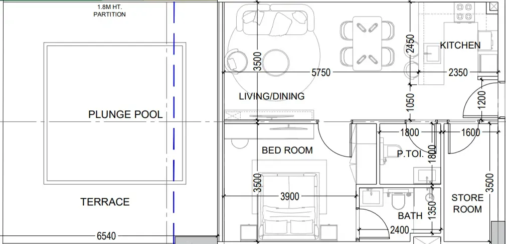 Al Haseen Residences 6 1 bed floor plan, 1,168 sqft