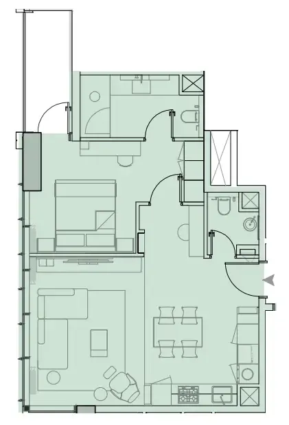 Wynwood Horizon 1 bed floor plan, 734 sqft