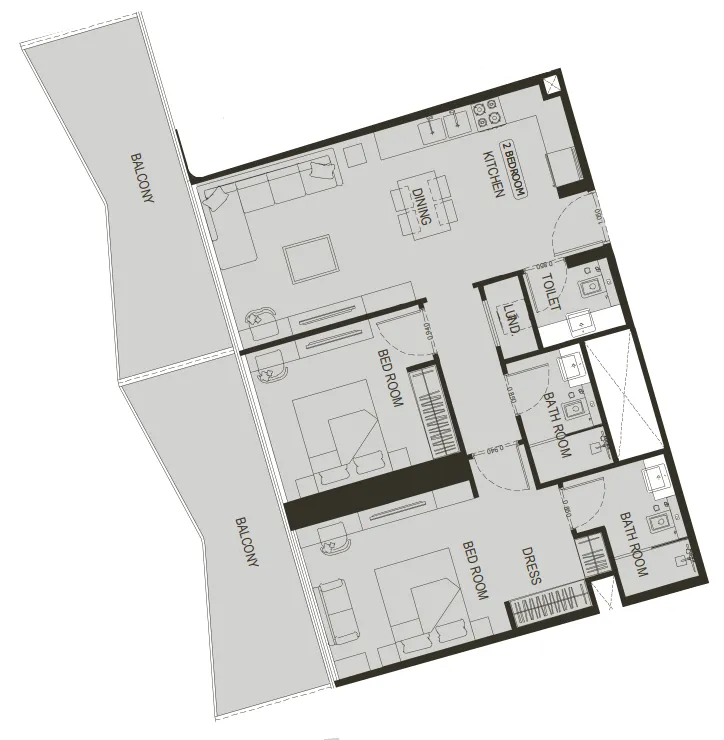 Binghatti Haven 2 bed floor plan, 1,253 sqft