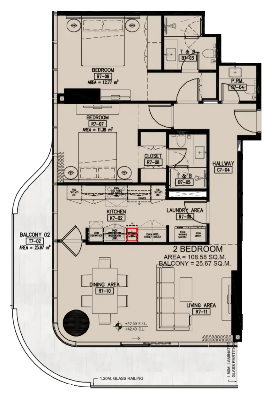 Azha Millennium Residences 2 bed floor plan, 1,445 sqft