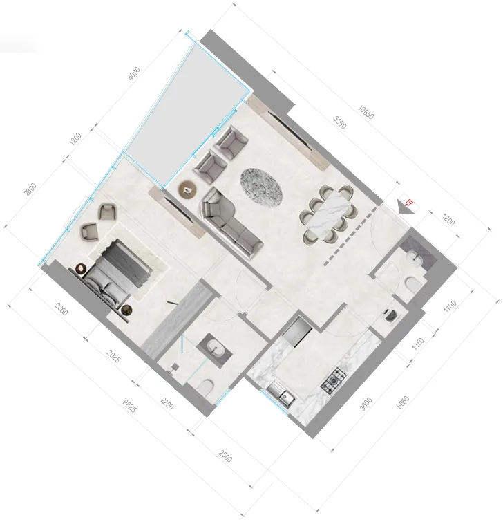 Orchid Towers Phase 1 1 bed floor plan, 850 sqft
