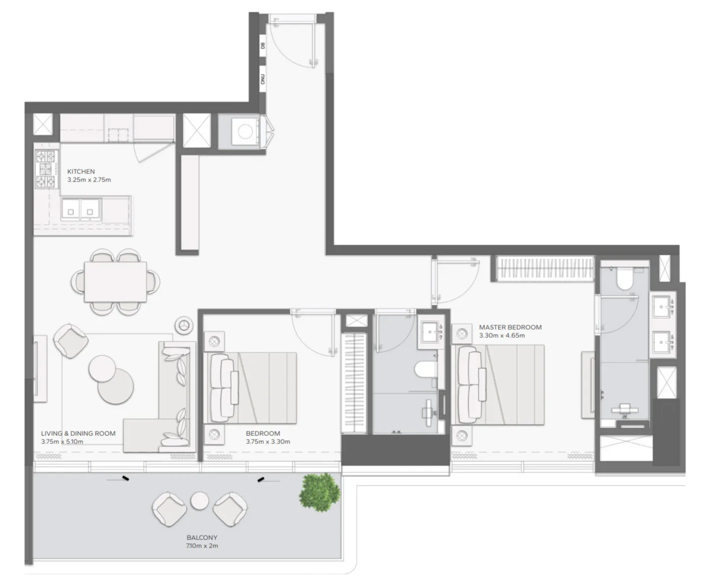 Mansory Residences by Amaal 2 bed floor plan, 1,216 sqft