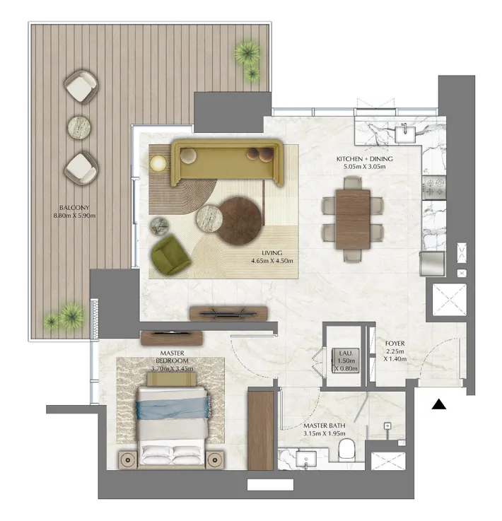 Address Residences Zabeel 1 bed floor plan, 1,073 sqft