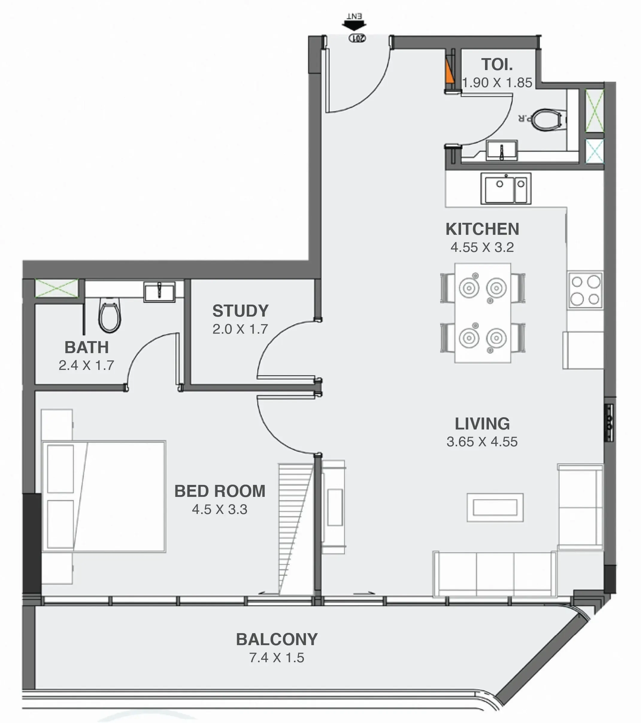 Floarea Oasis 1 bed floor plan, 856 sqft