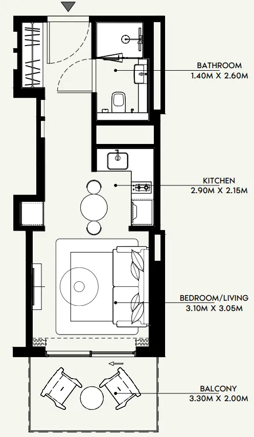Azizi Venice Studio floor plan, 381 sqft
