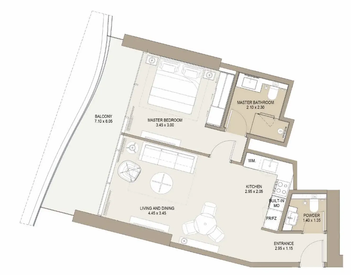 Laguna Residence 1 bed floor plan, 924 sqft