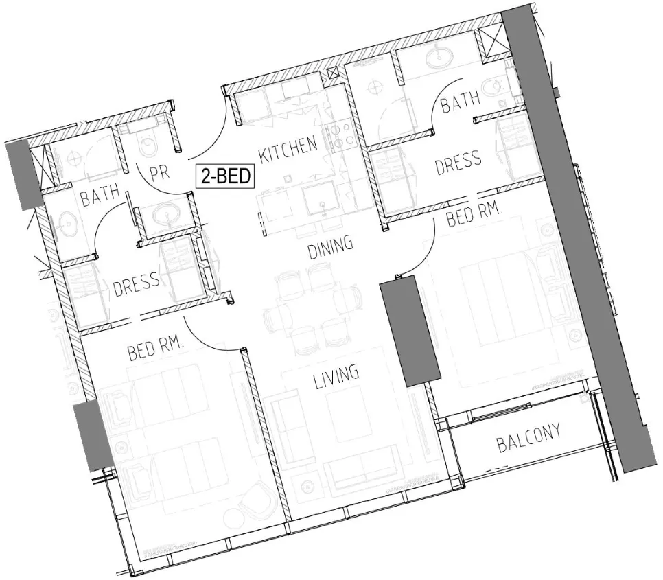 Damac Bay 2 2 bed floor plan, 931 sqft