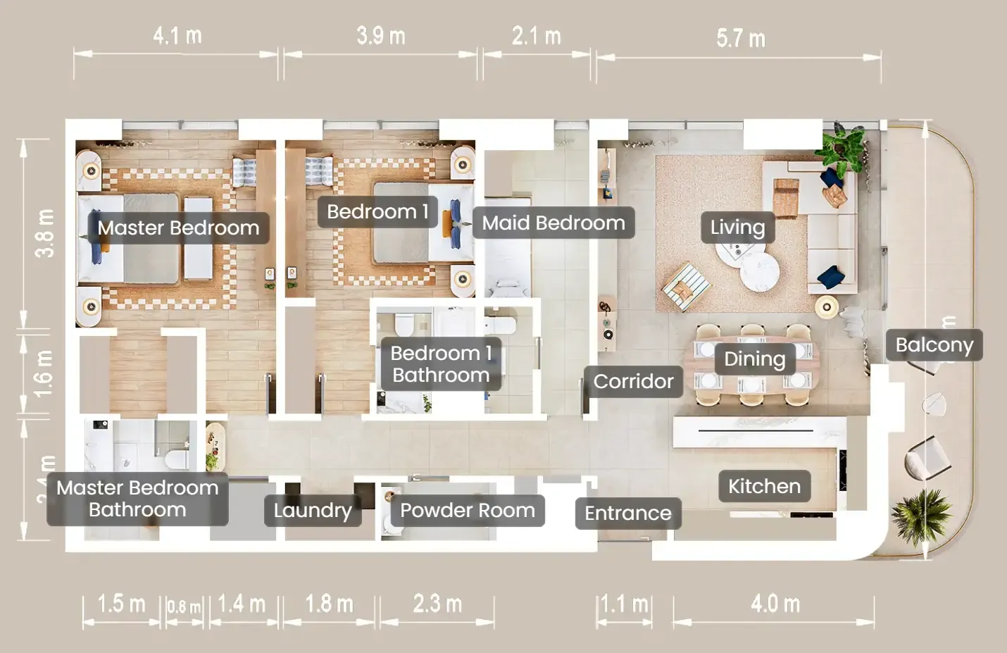 The Beach House Fahid 2 bed floor plan, 1,577 sqft