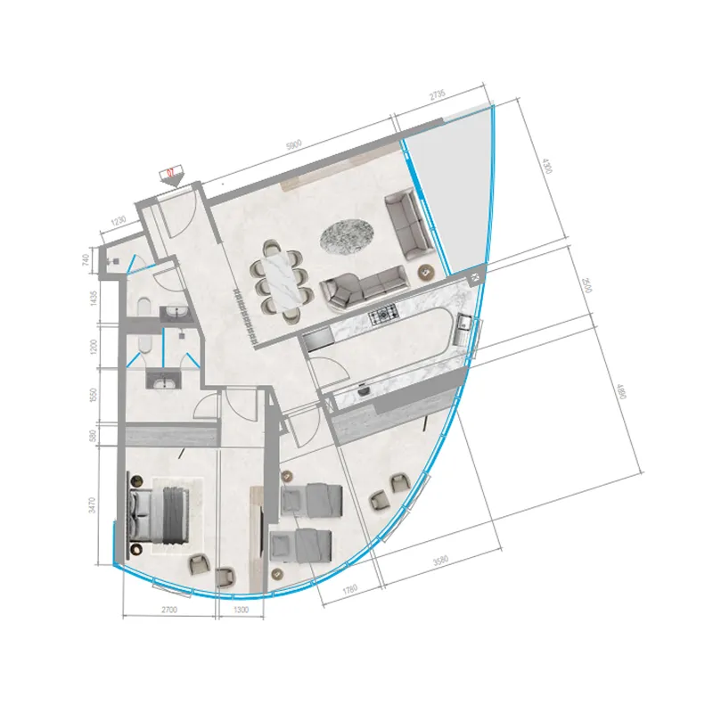 Orchid Towers Phase 1 2 bed floor plan, 1,277 sqft