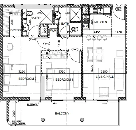 Oak Yard 2 bed floor plan, 1,111 sqft