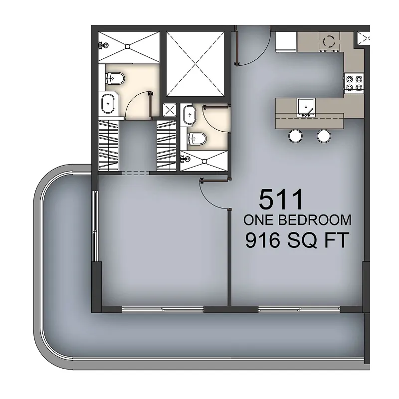 Aizel Tower 1 bed floor plan, 916 sqft