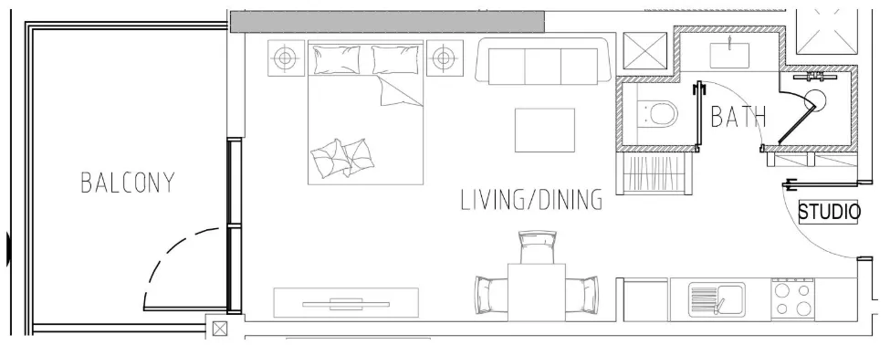 Damac Riverside Views Studio floor plan, 518 sqft