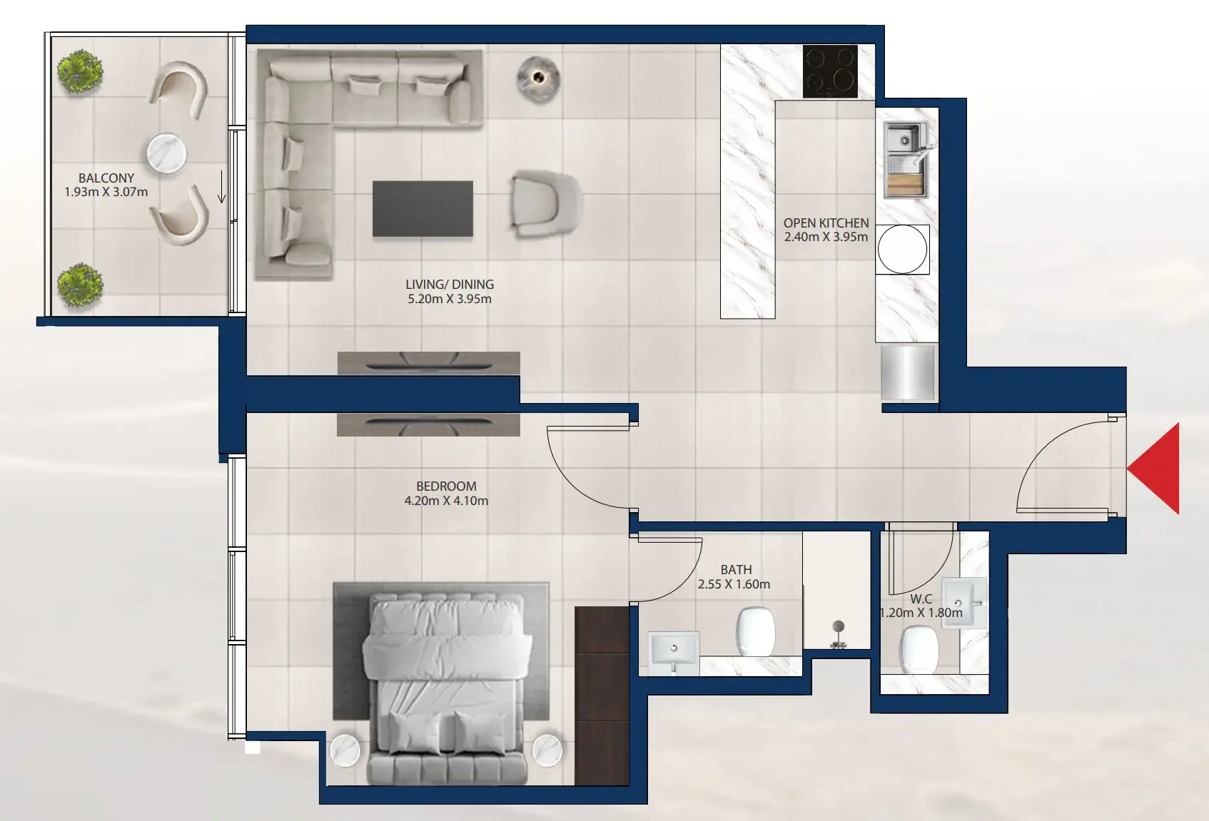 Al Vista 1 bed floor plan, 759 sqft