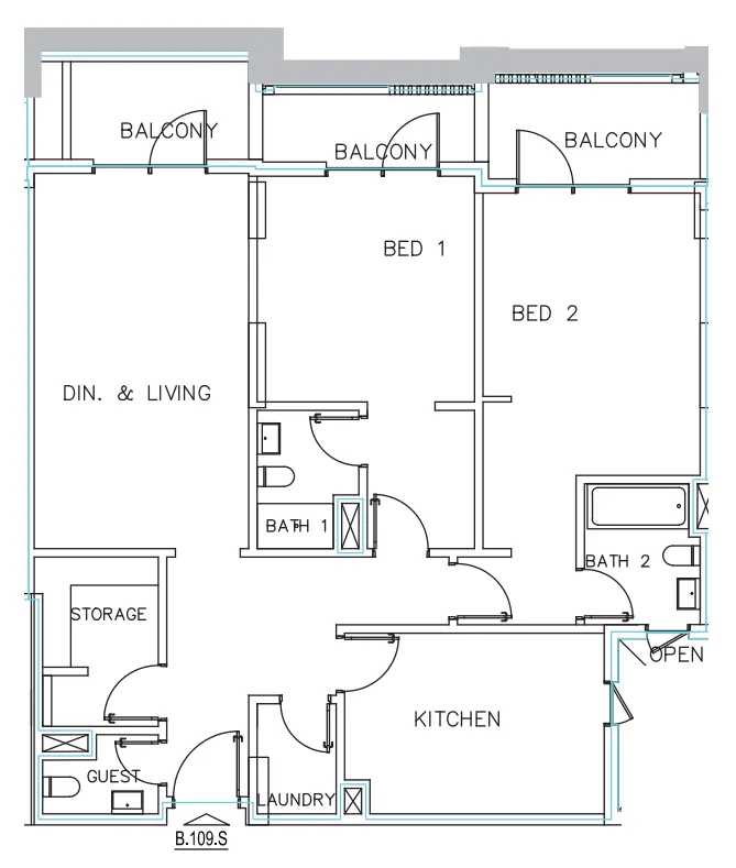 Janayen Avenue 2 bed floor plan, 1,621 sqft
