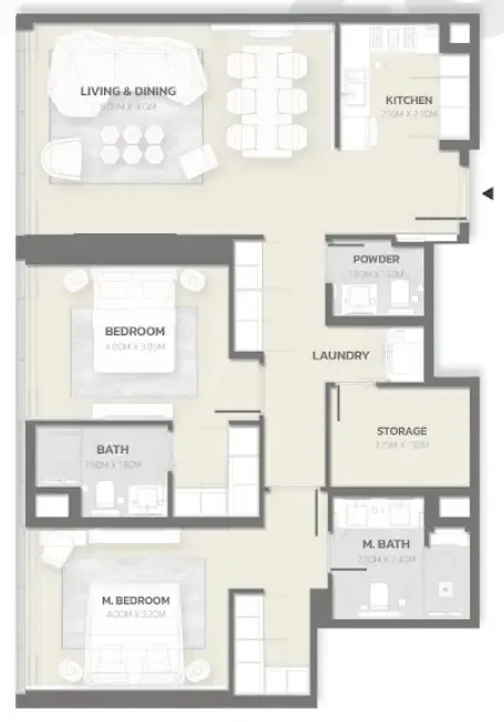 Tonino Lamborghini Residences 2 bed floor plan, 1,203 sqft