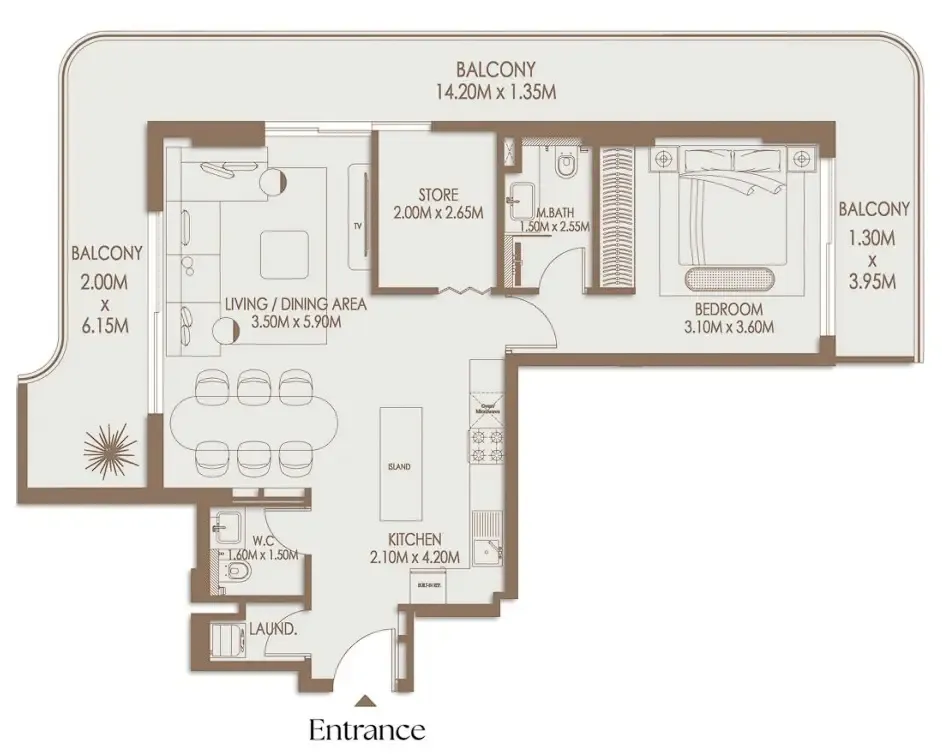 Veona by Gutti 1 bed floor plan, 1,170 sqft