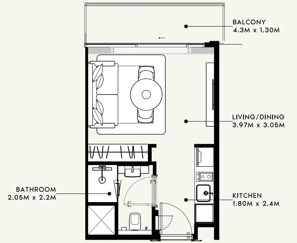 Azizi Milan Studio floor plan, 323 sqft